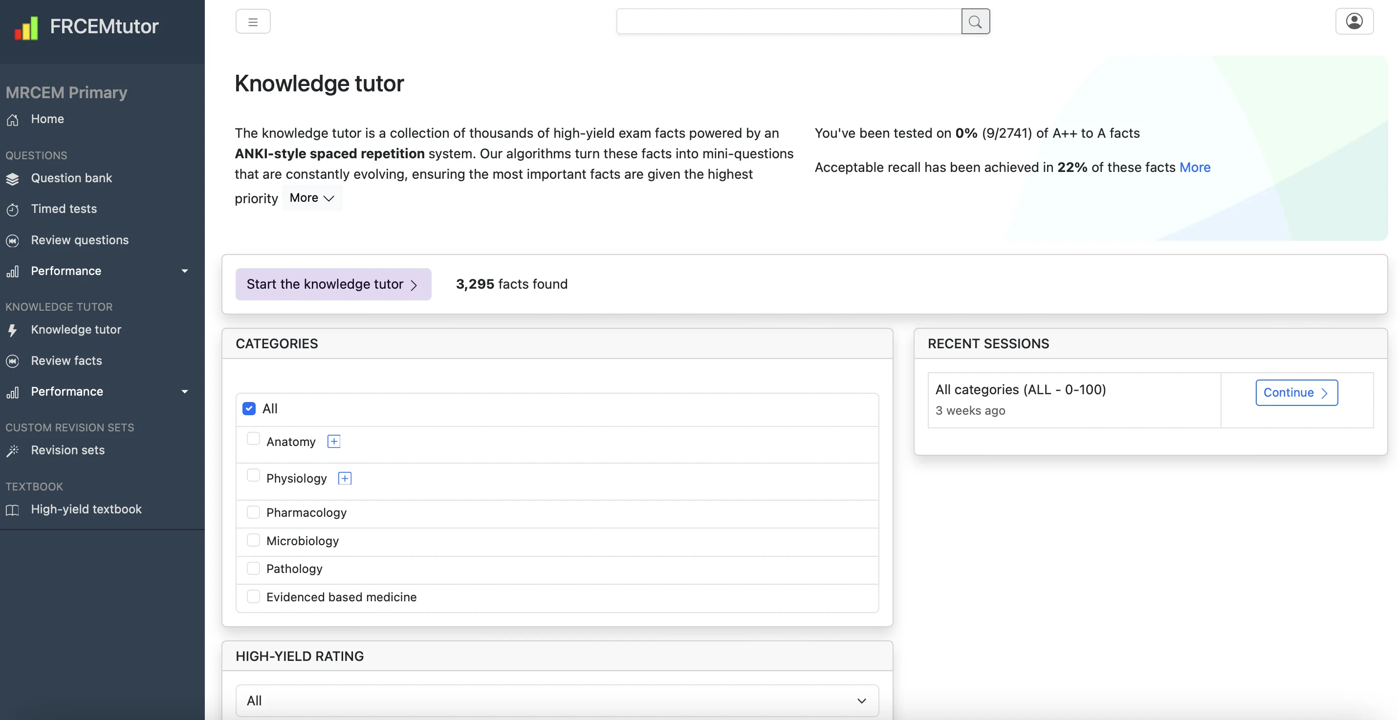 image of knowledgetutor dashboard