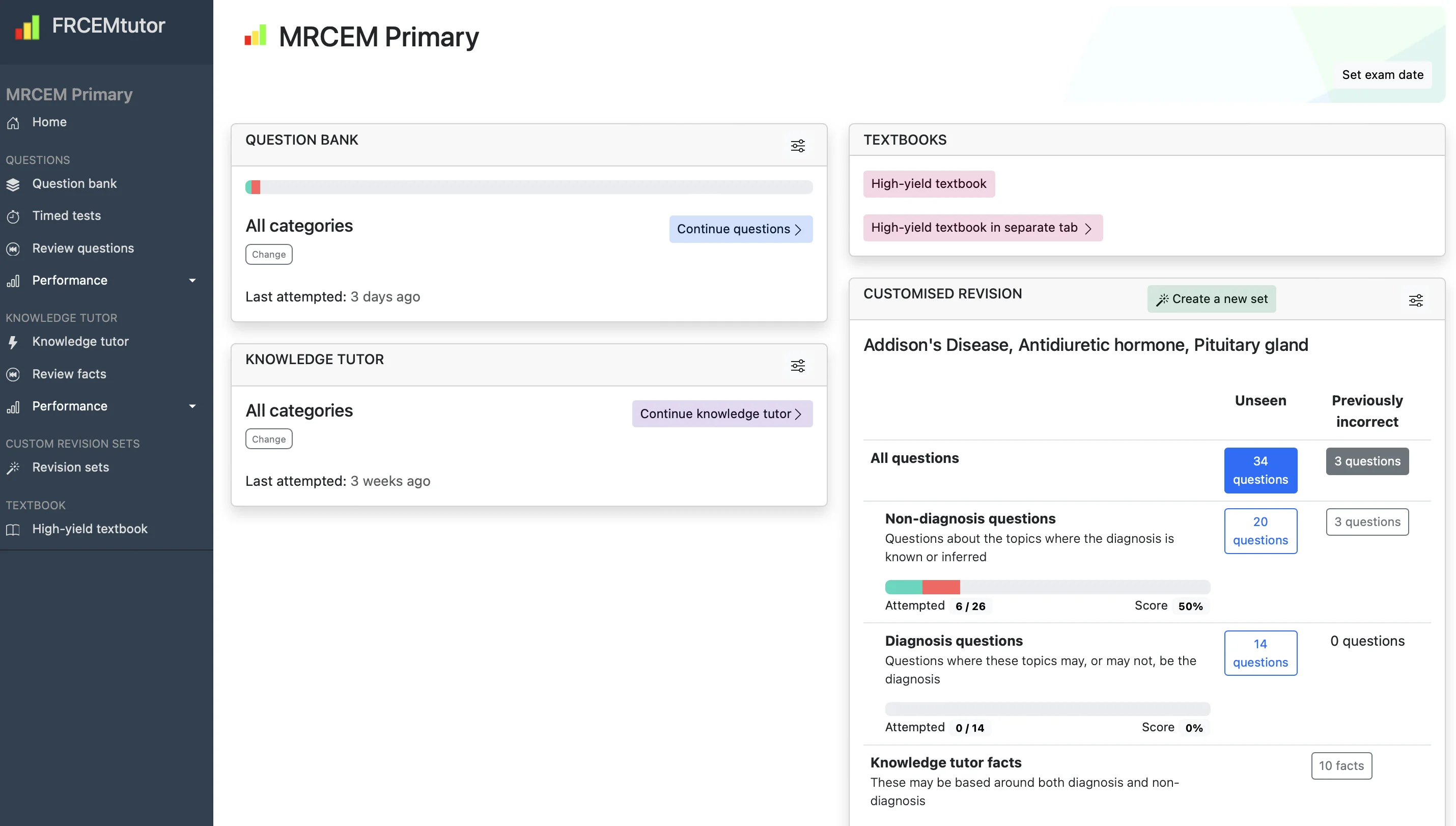 image of frcemtutor dashboard